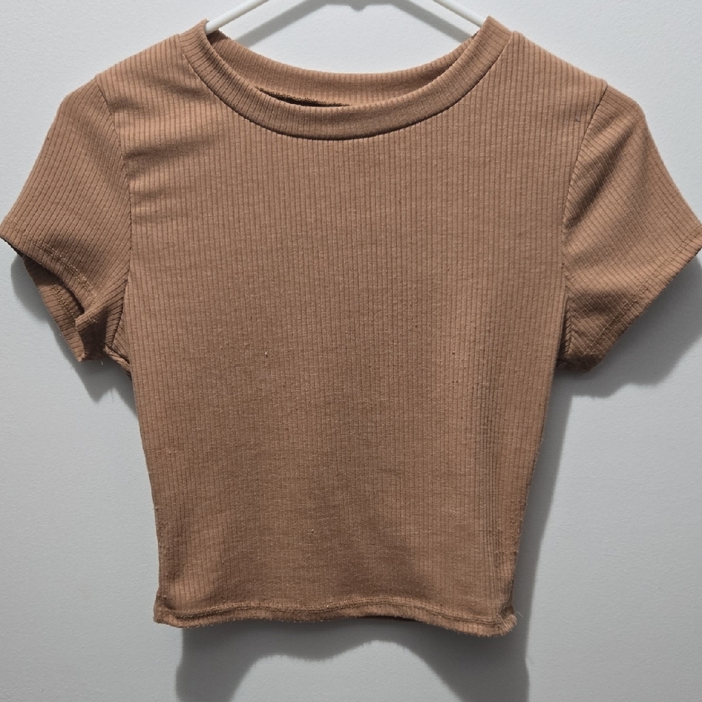 Windsor Brown Ribbed Cap Sleeve Crop Top